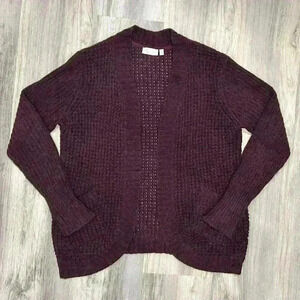 Stitch Fix RD Style Chunky Knit Open Cardigan Sweater Pockets Burgundy Size L